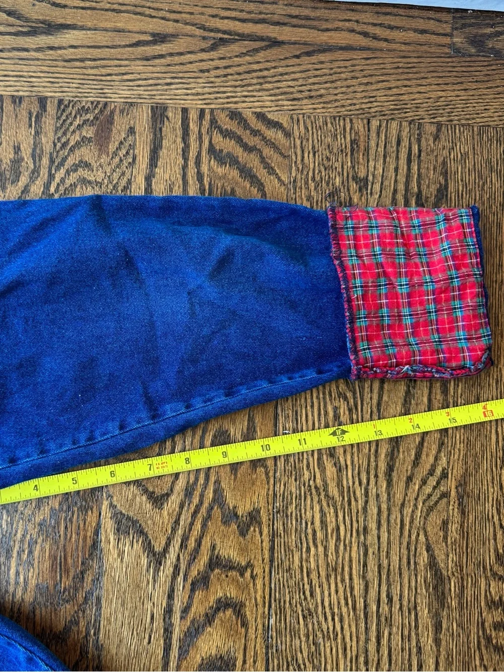 OshKosh B'gosh Vintage 90s Blue Denim Overalls with Red Plaid Accents